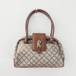 Italian Leather Doctor Bag Brown Logo Canvas Luxury ITALY Roberta‎ di Camerino